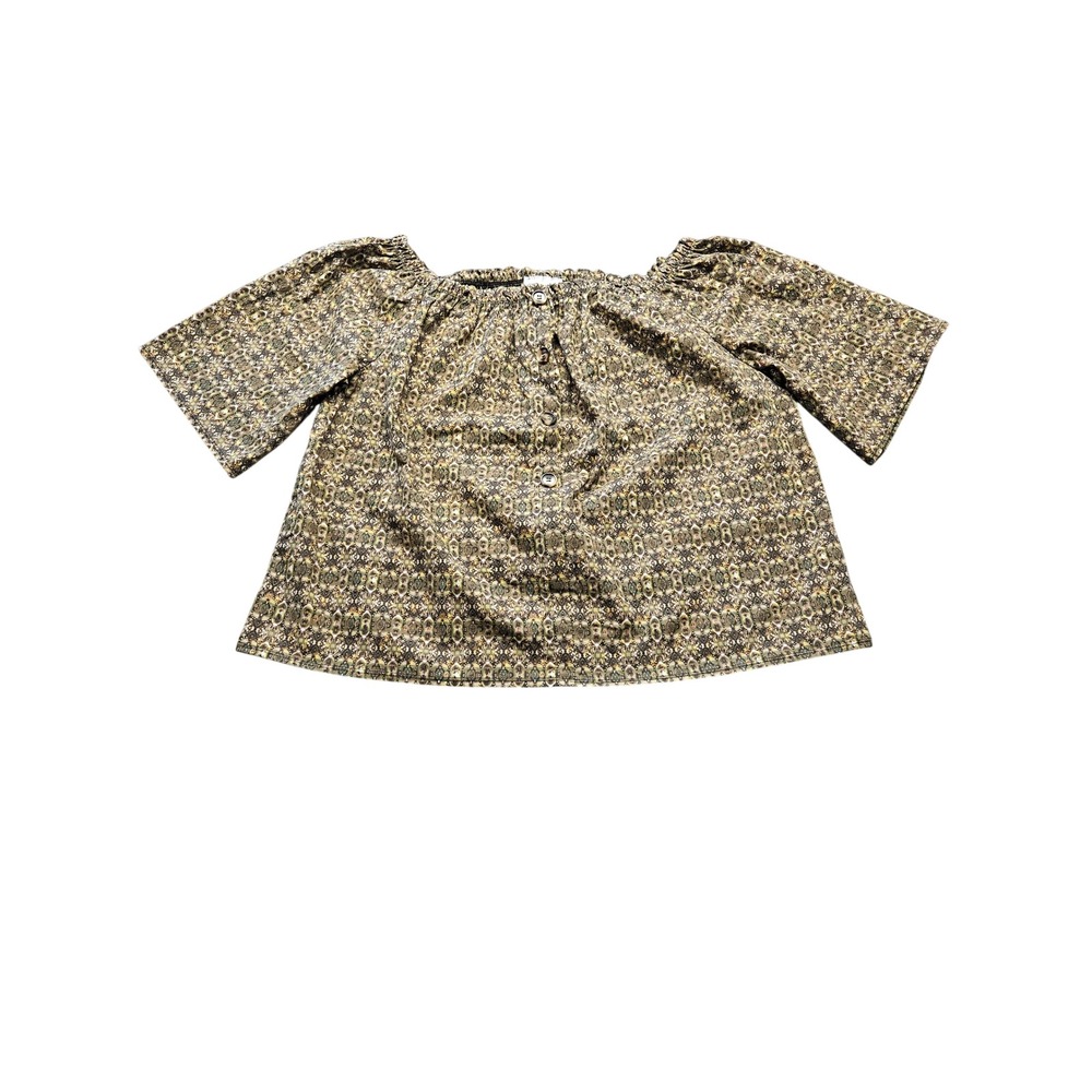 NWT Caren Sport Women Plus 2X Blouse Geometric Print Off Shoulder Button Front
